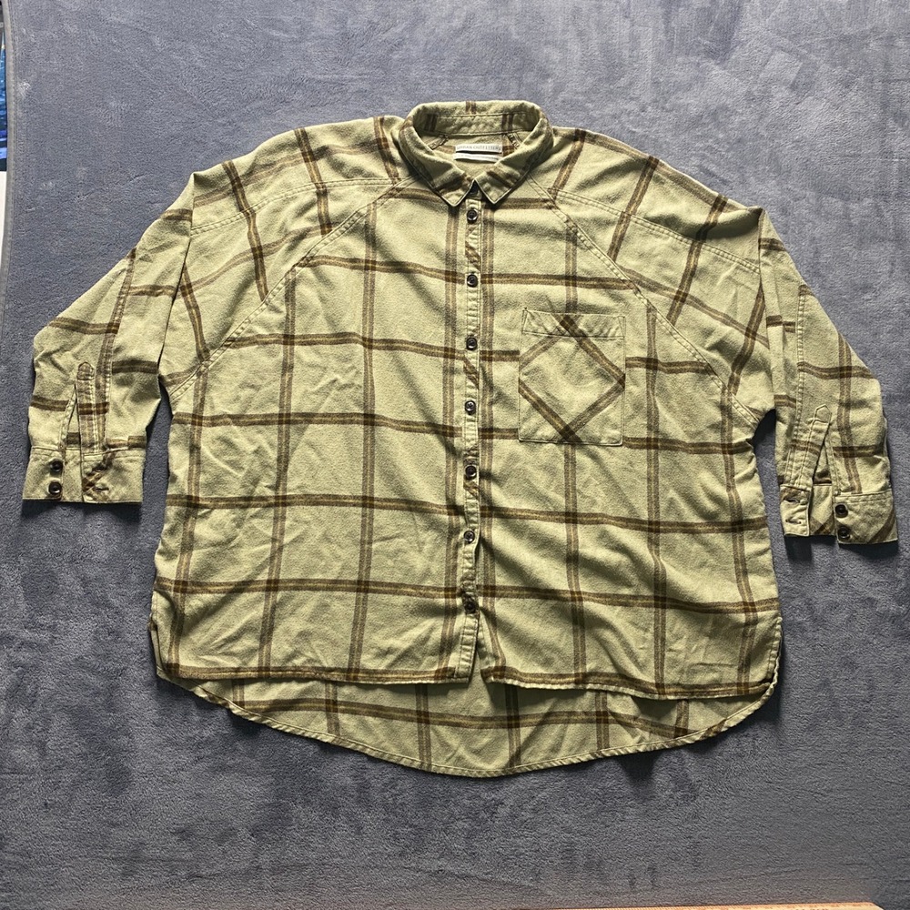 Urban Outfitters Oversized Plaid Flannel Shirt Womens Large Sage Green Brown